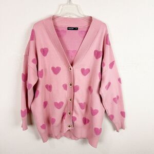 Pink Heart Knit Cardigan Sweater Rockabilly Retro Plus Size 1X